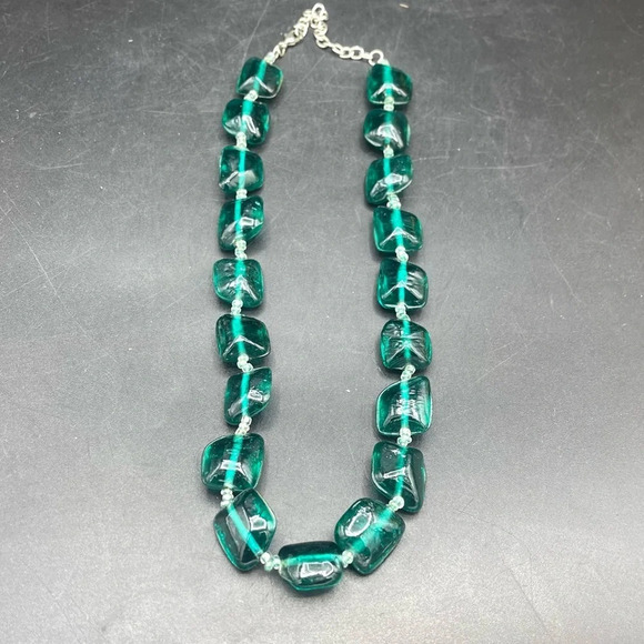 Green Square Shaped Translucent Resin Stone Necklace - Picture 1 of 4